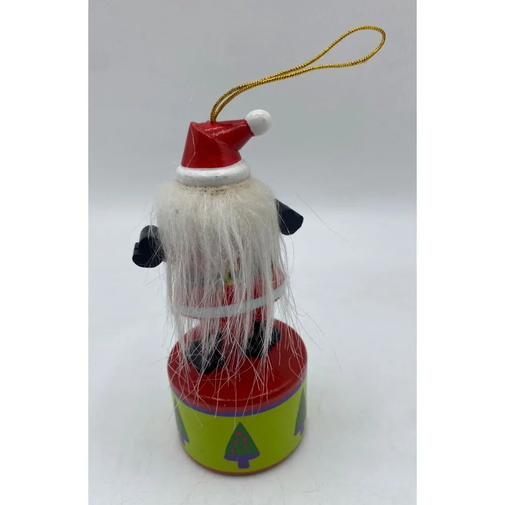 Handcrafted Wooden Santa Claus Ornament Long Beard Spring Base Christmas Decor